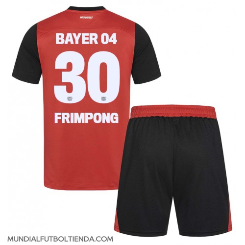 Camiseta Bayer Leverkusen Jeremie Frimpong #30 Primera Equipación Replica 2024-25 para niños mangas cortas (+ Pantalones cortos)